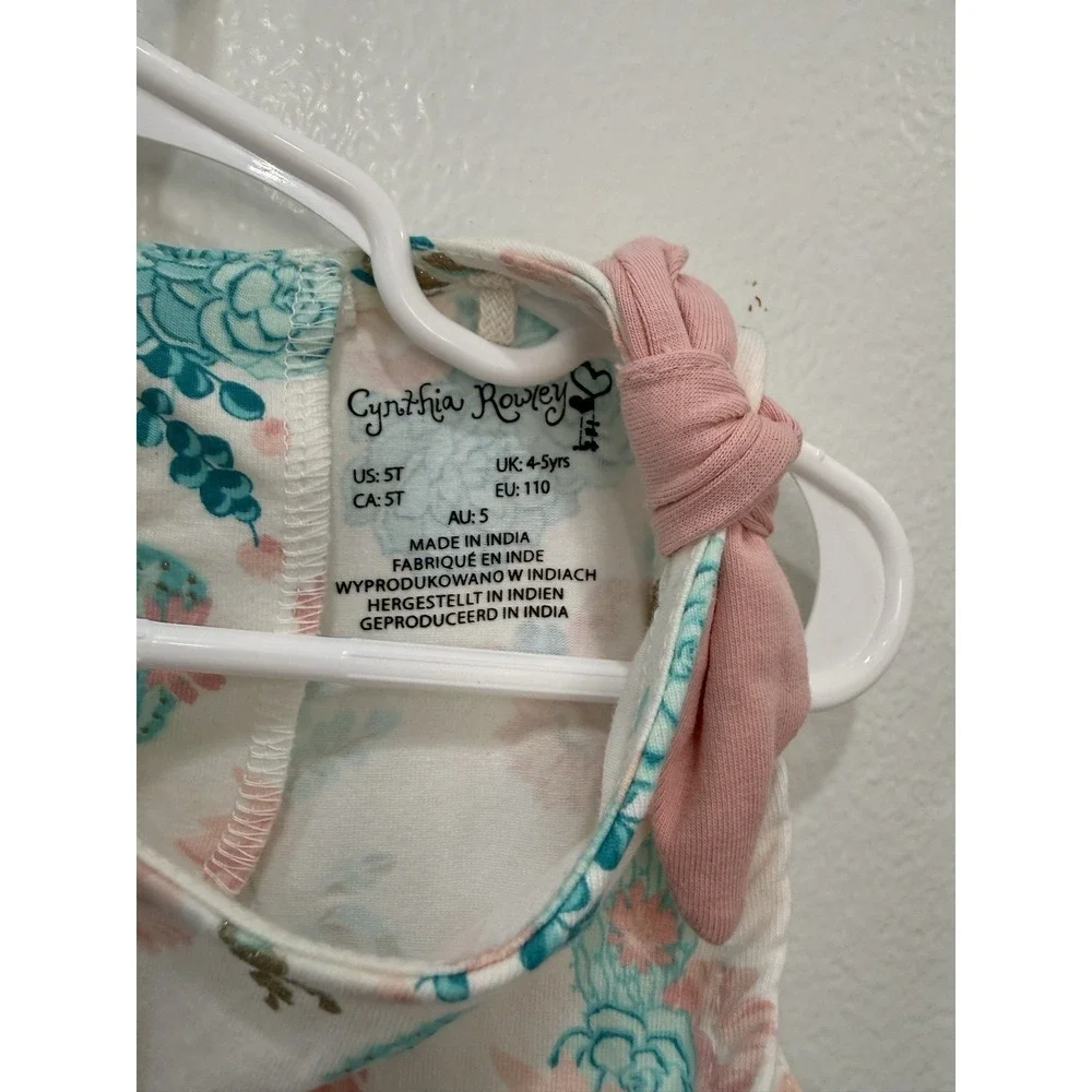Cynthia Rowley Girls Floral Dress – Size 5T Green‎ And White